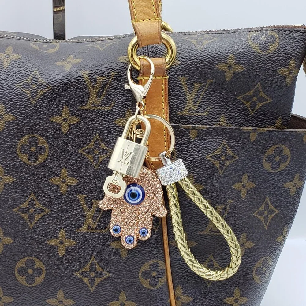 Authentic Louis Vuitton Lock & Key with unbranded Evil Eye Bagcharm 011526